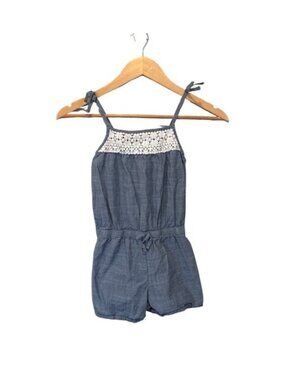 OshKosh B’gosh Romper Girl Size 7 Blue Chambray Sleeveless Shorts Outfit